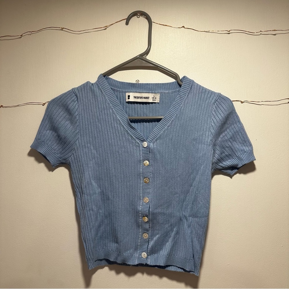 Editors Market Blue Short Sleeve Sweater